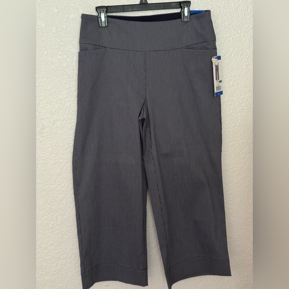 S.C. & CO. women's tummy control pull-on capri pants pinstripe size L - NWT